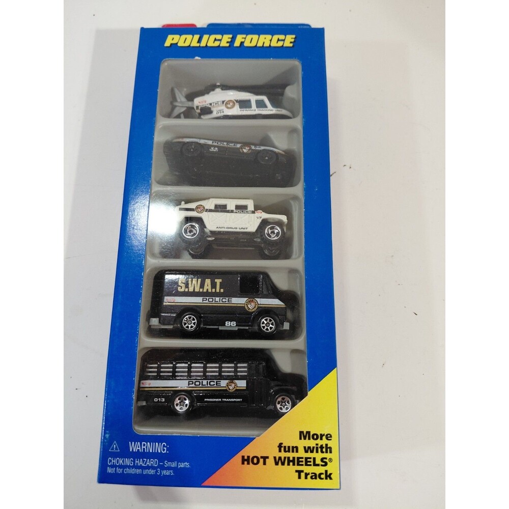 NIP Hot Wheels Police Force 1:64 Die Cast Gift Pack (Helicopter Humvee SWAT Van)